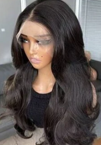 The Isabella - Natural Black Curtain Bangs Human blend Lace Front Wig