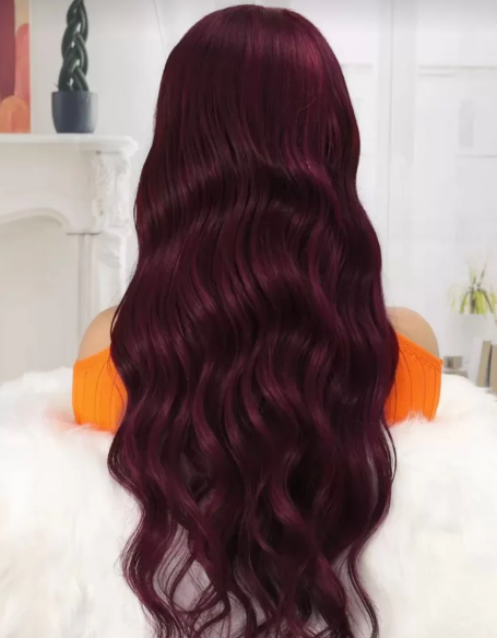 The Stella - Burgundy 26" Lace Front Wig - Human blend