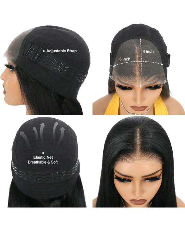 The Ava - Elegant 24" Black Straight Lace Front Wig (human blend)