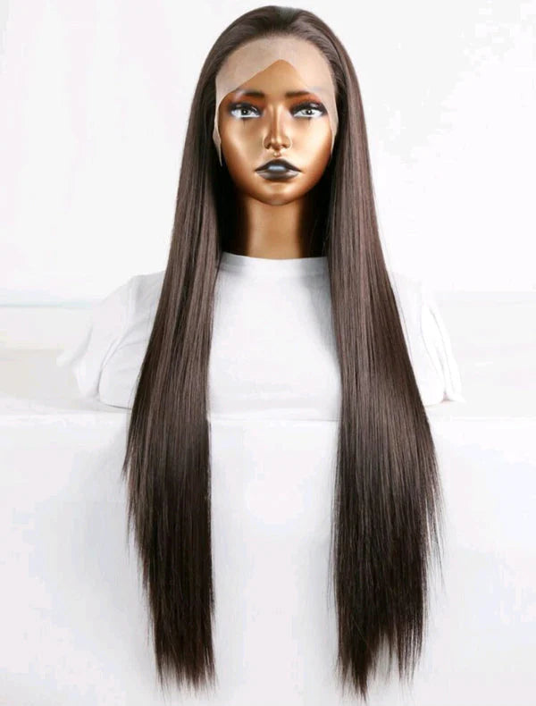 The Olivia - 24" Long Natural Lace Front Wig (human blend) (with bangs)