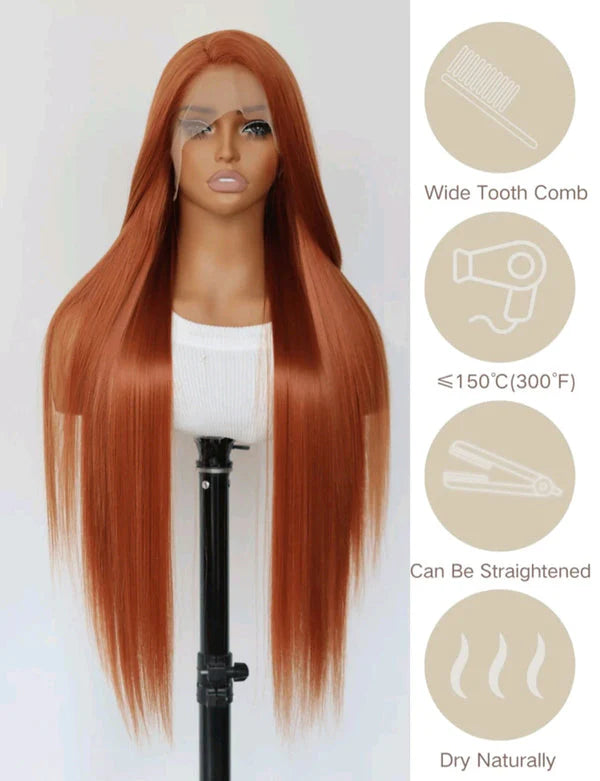 The Rose - Dark Orange 32" Long Lace Front Wig