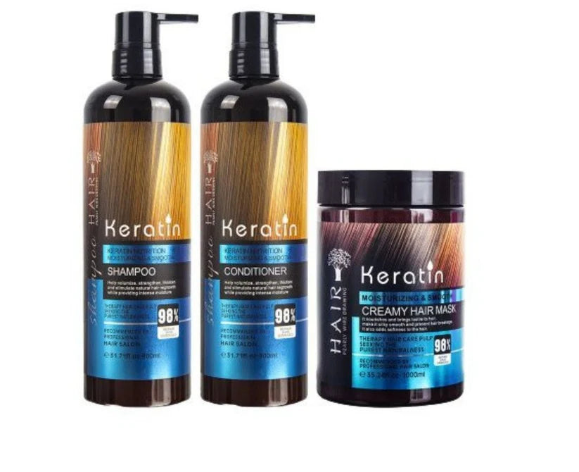 Keratin Hair Deep Treatment Kit - Shampoo, Conditioner, Mask, Serum & Wax