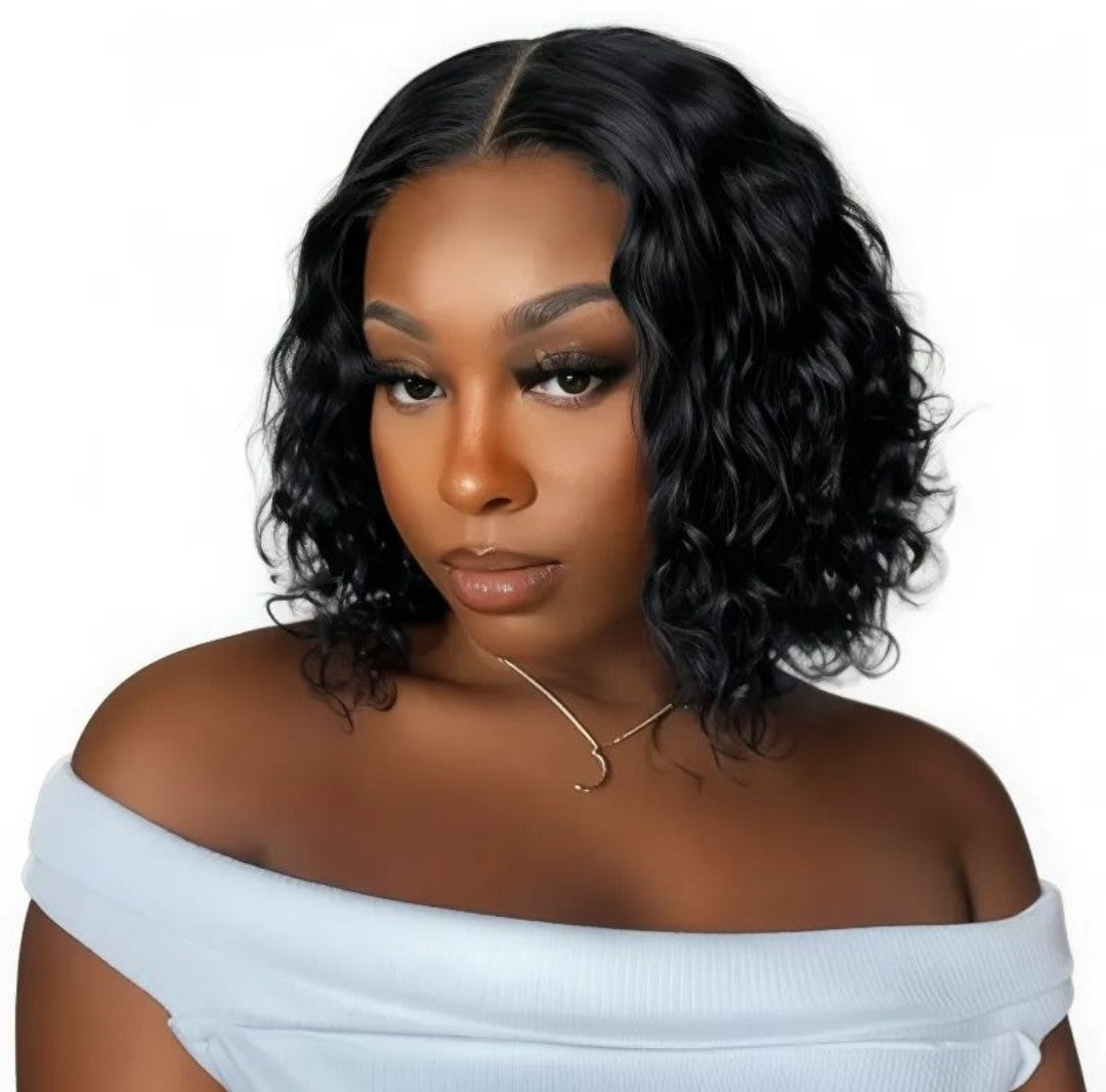 10" Brazilian Deep Wave Curly Bob Wig 4x4 Glueless Lace Closure Wigs